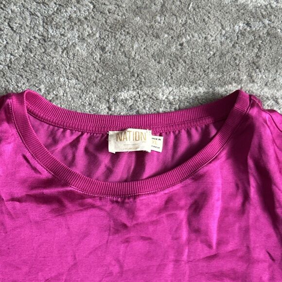 Nation LTD Blouse Womens XL Shirt Donna Bell Sleeve Top Miss Magenta Silky Satin - Picture 4 of 11